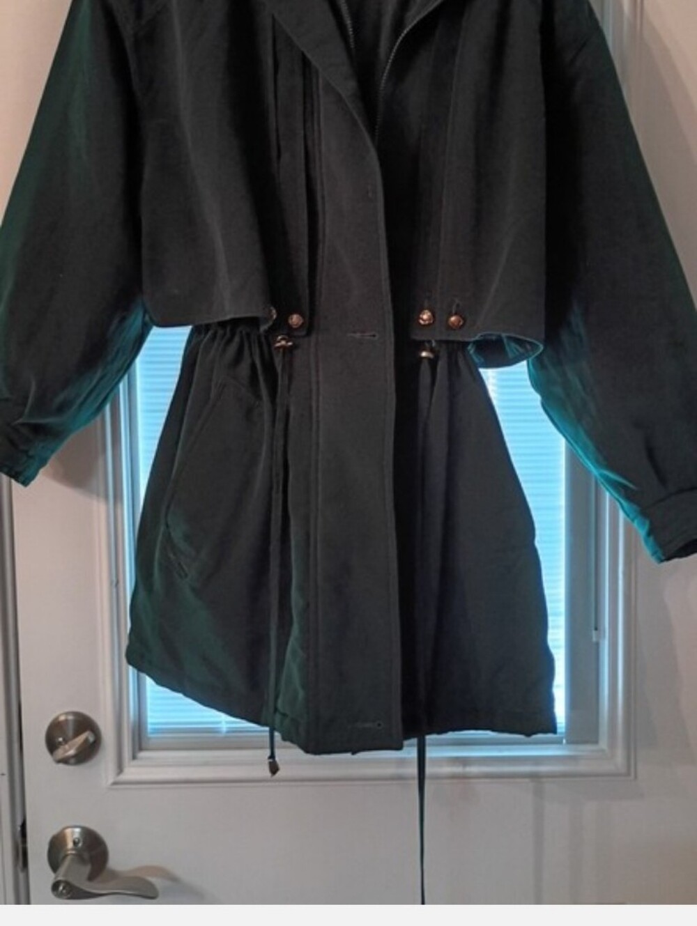 Plus Size Beauty Winter Coat Dark Green Drawstring Waist Women’s Coat